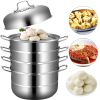 Kitchen Supplise Glass Lid Multi Tiers Kitchen Pan Cookware Stainless Steel Steamer Set